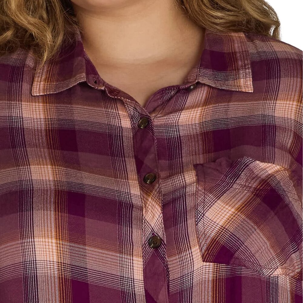 Terra & Sky Women's Plus Button Down Shirt Plaid Long Sleeve Size 1X, 2X Purple - Picture 6 of 12